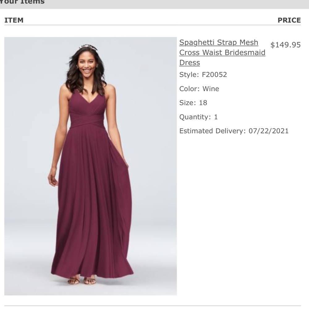 F20052 Spaghetti Strap Mesh Cross Waist Bridesmaid Dress size 18 in Wine